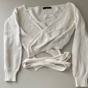 Zaful Cream Wrap Knit Blouse